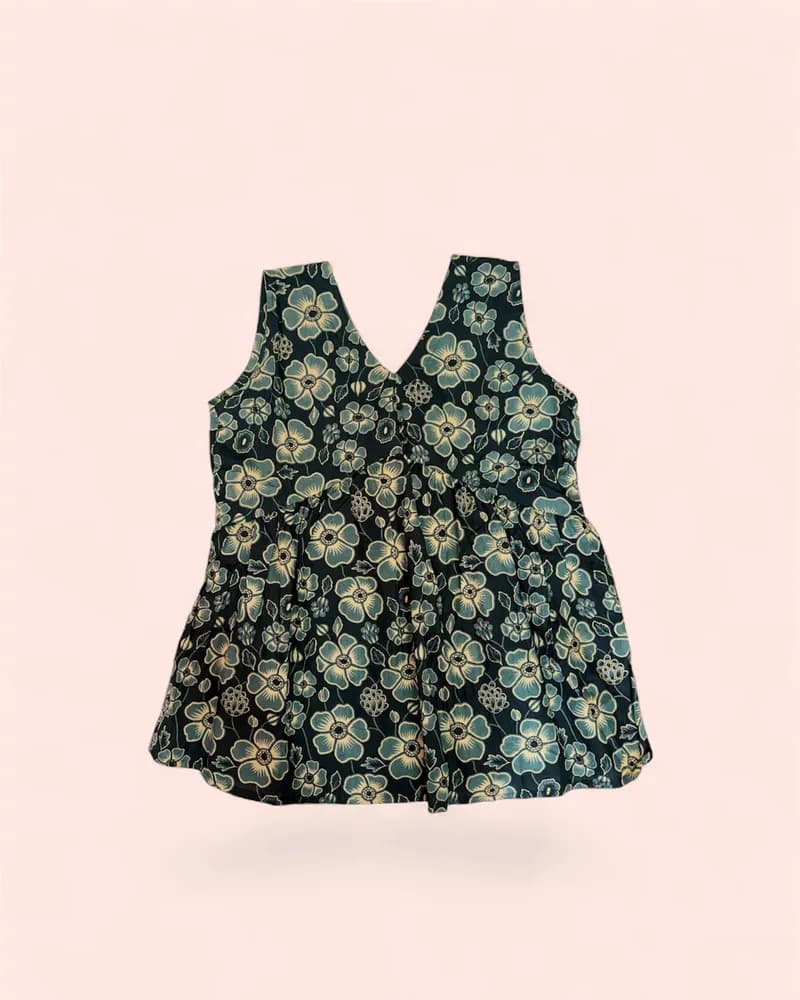 Dark Teal Floral Peplum Kurti Top