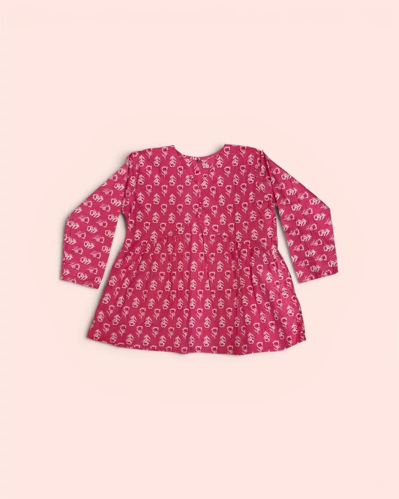 Hot Pink Floral Boota Block Print Peplum Top